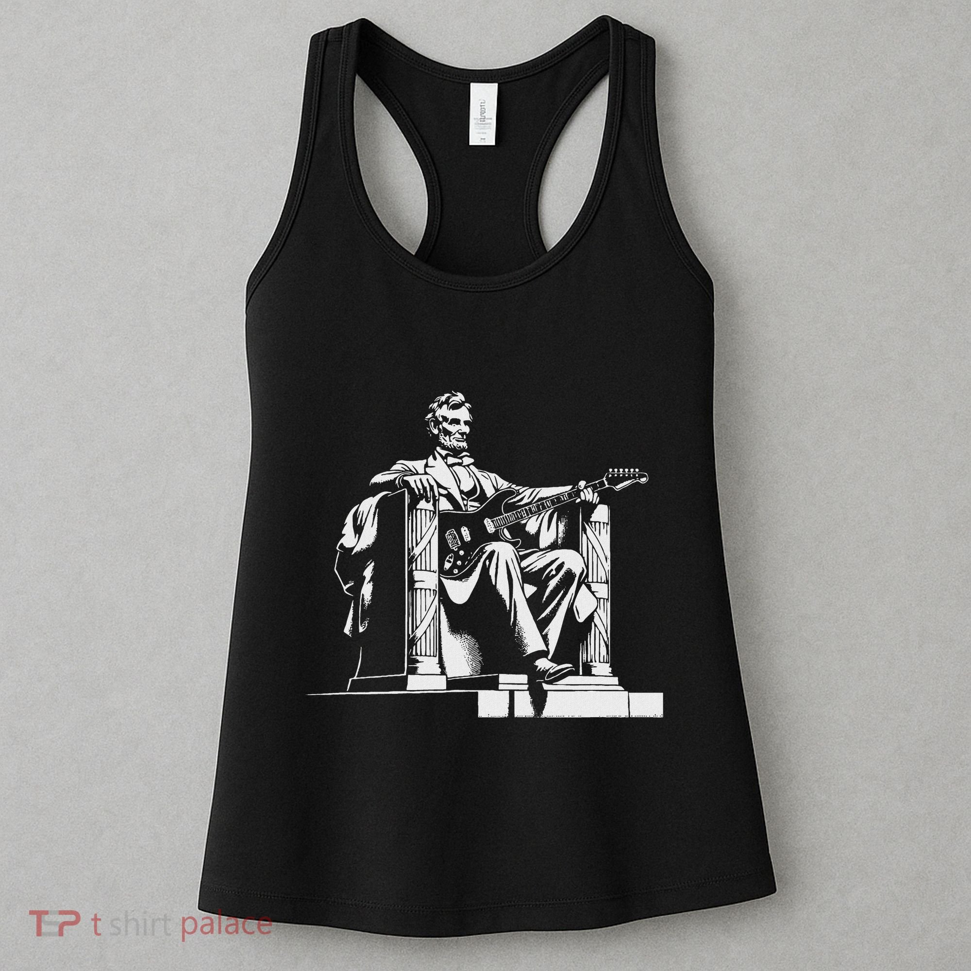 Abraham Lincoln Statue Playing Electric Guitar Funny Women's Tank Top