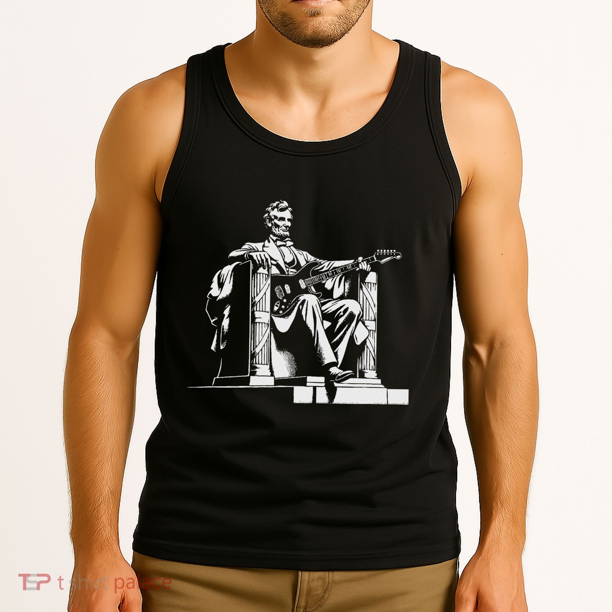 Abraham Lincoln Statue Playing Electric Guitar Funny Tank Top