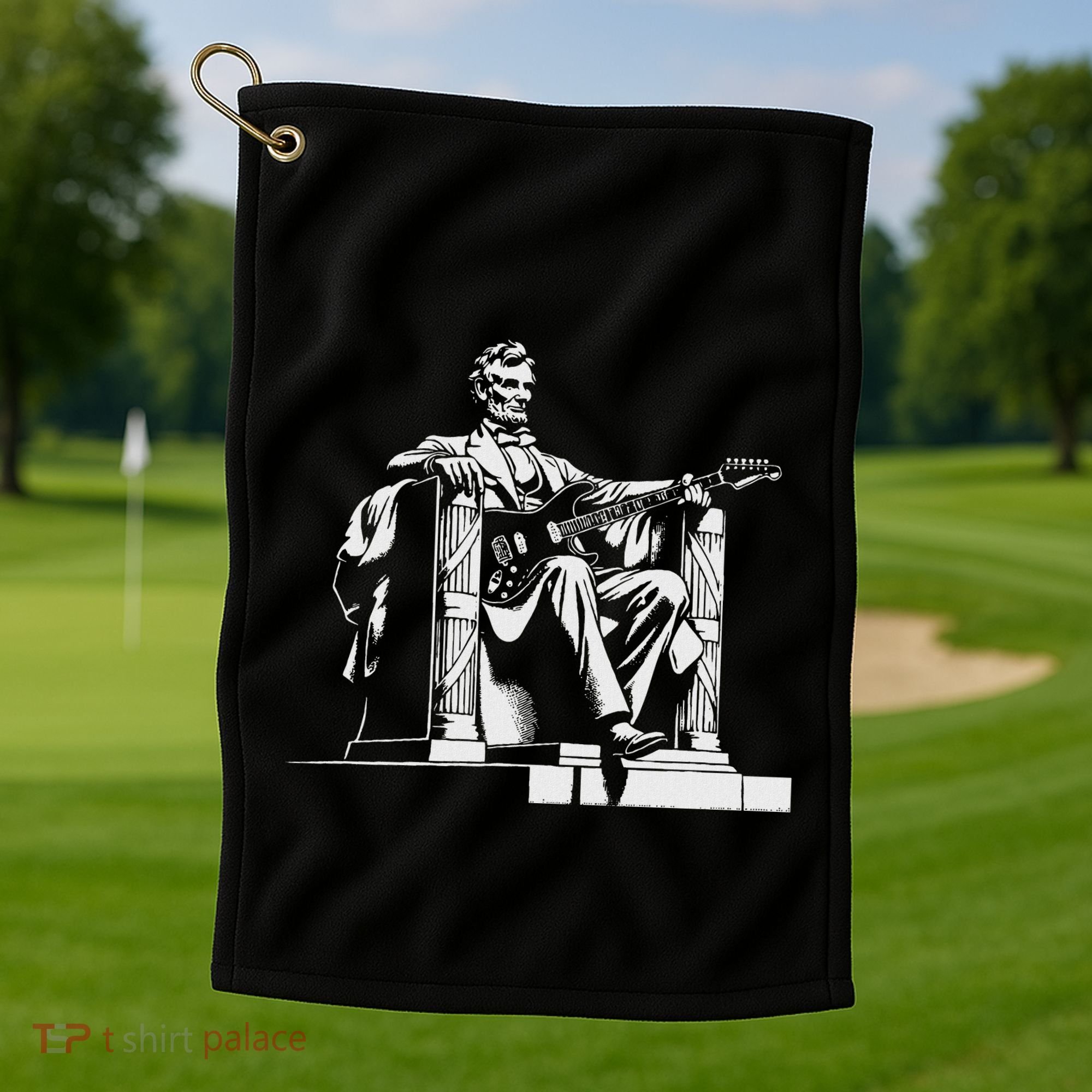 Abraham Lincoln Statue Playing Electric Guitar Funny Golf Towel