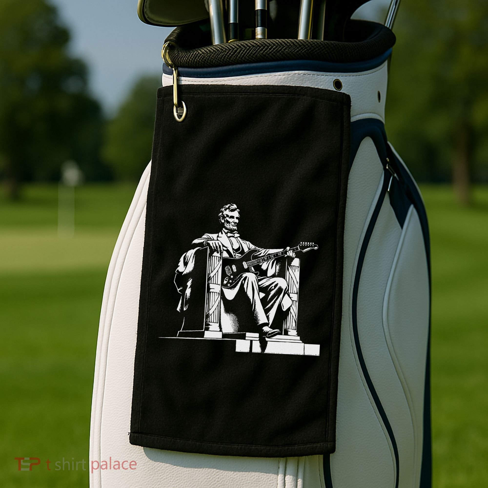 Abraham Lincoln Statue Playing Electric Guitar Funny Golf Towel