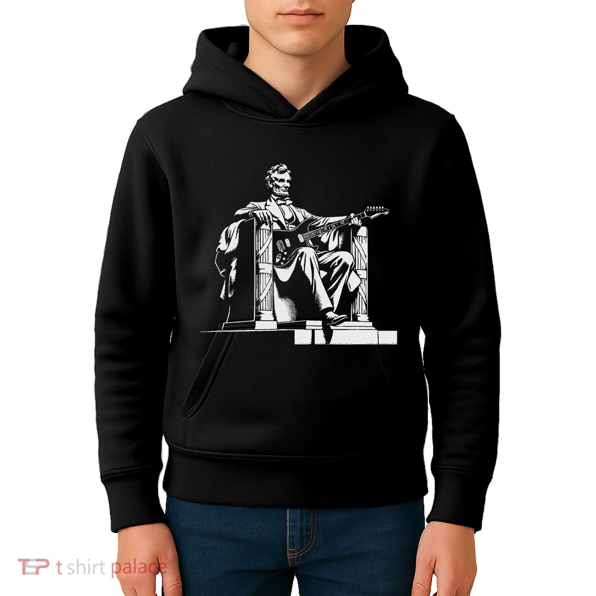 Abraham Lincoln Statue Playing Electric Guitar Funny Kids Hoodie
