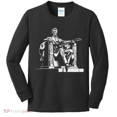Abraham Lincoln Statue Playing Electric Guitar Funny Kids Long Sleeve Shirt