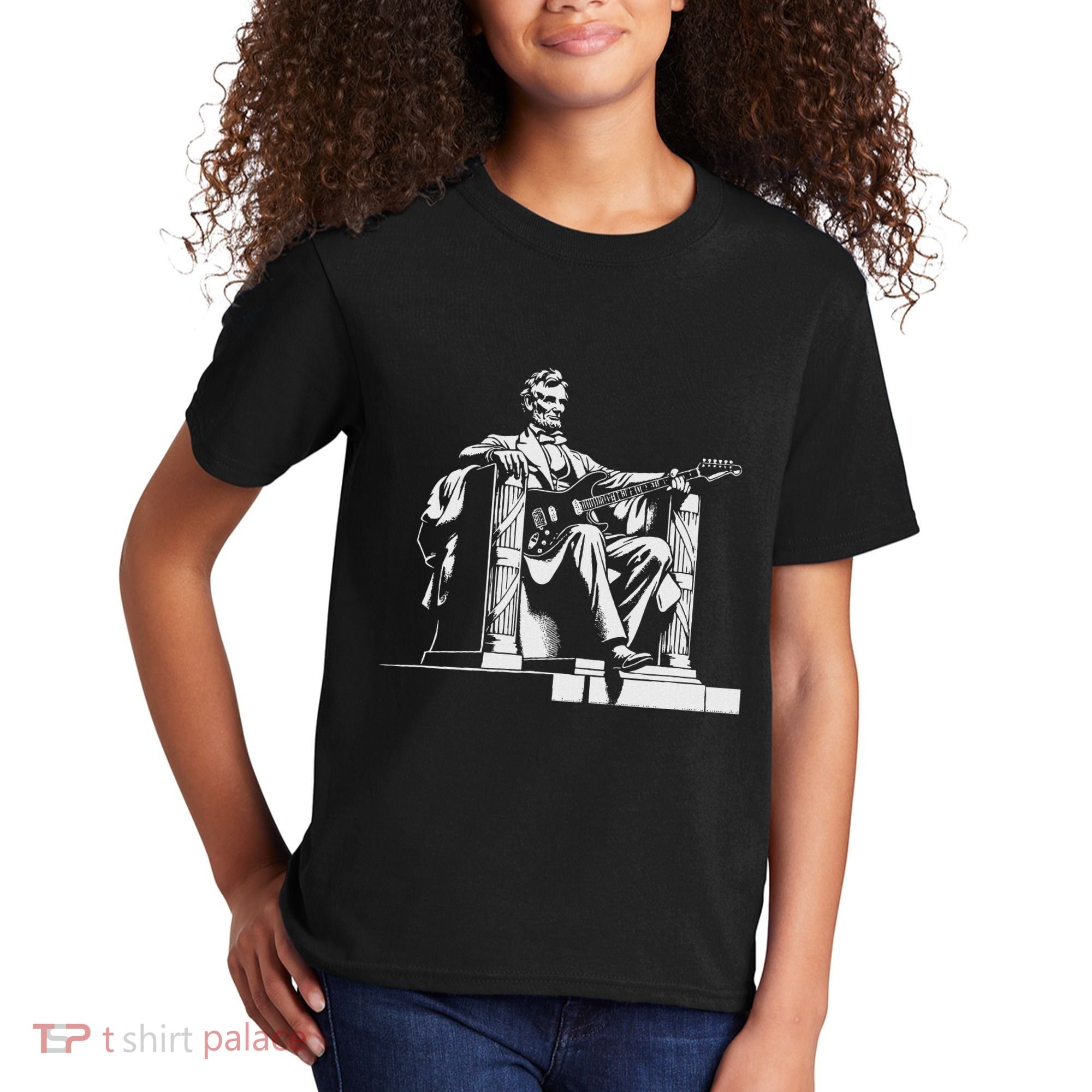 Abraham Lincoln Statue Playing Electric Guitar Funny Kids T-Shirt