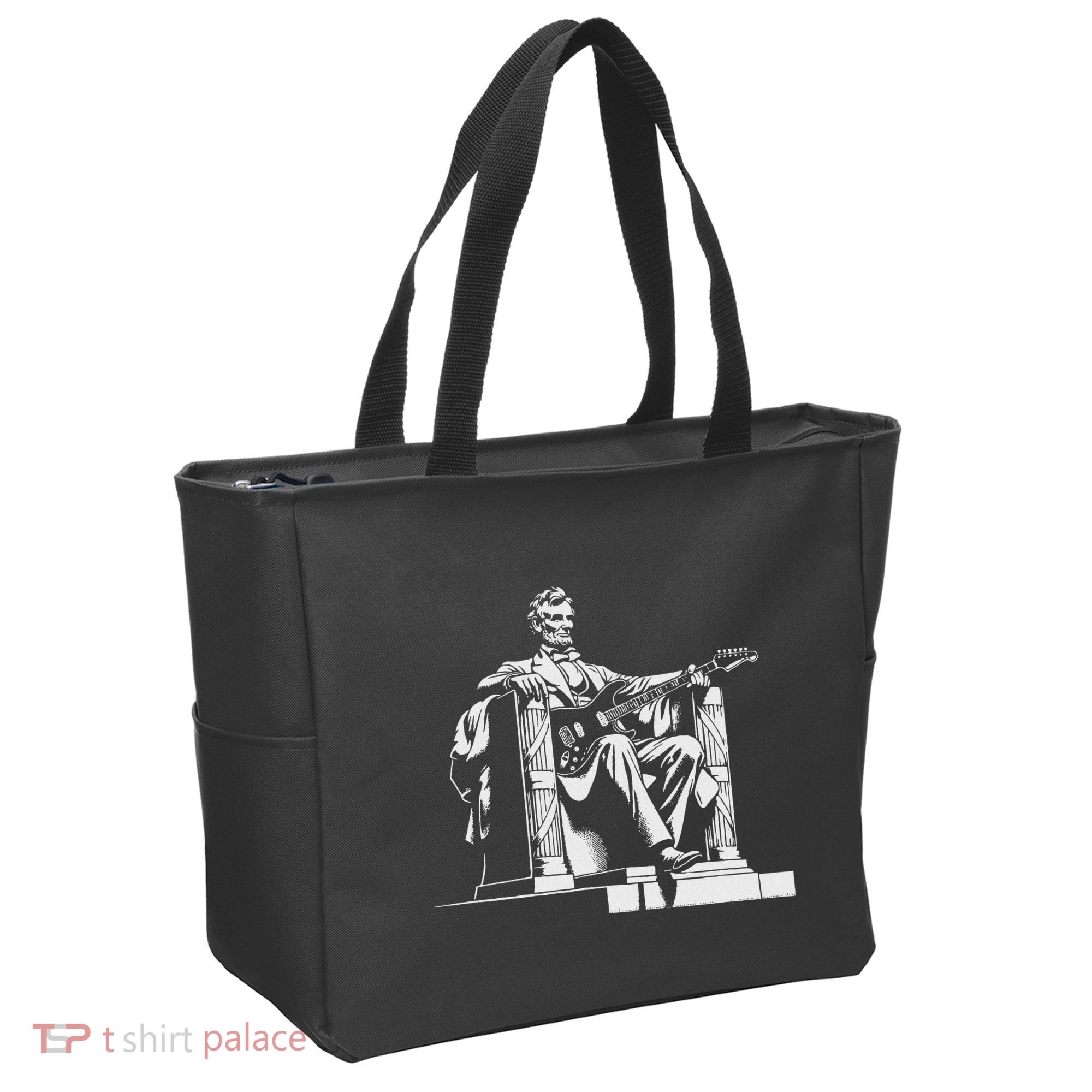 Abraham Lincoln Statue Playing Electric Guitar Funny Tote Bag