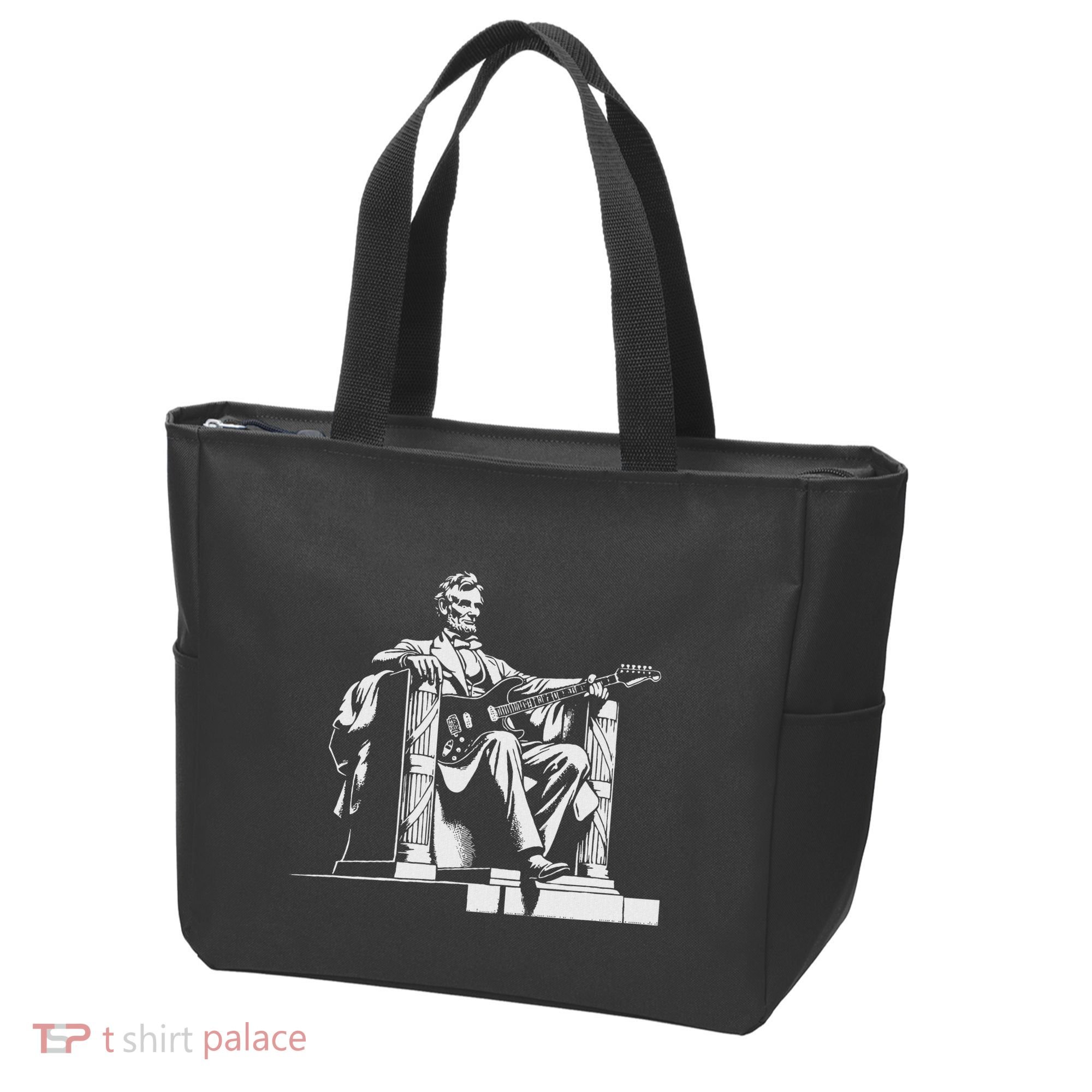 Abraham Lincoln Statue Playing Electric Guitar Funny Tote Bag