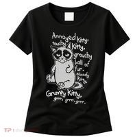 Annoyed Litty Touchy Kitty Grouchy Ball Of Fur Moody Kitty Grumpy Kitty Cat Women's T-Shirt thumb 0