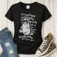 Annoyed Litty Touchy Kitty Grouchy Ball Of Fur Moody Kitty Grumpy Kitty Cat Women's T-Shirt thumb 3