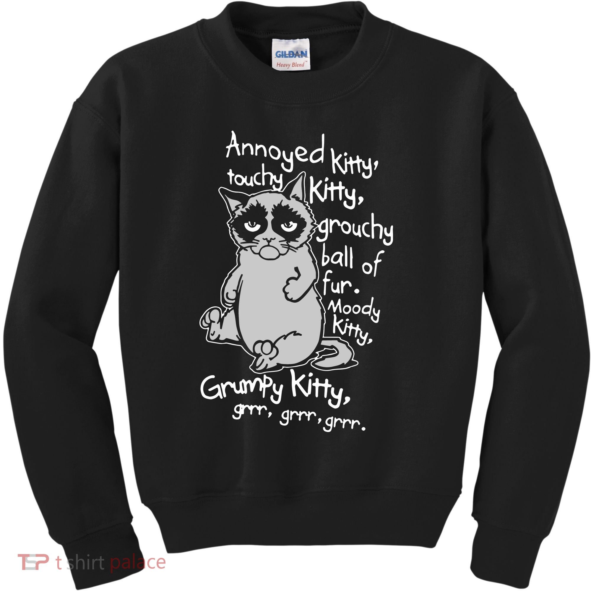 Annoyed Litty Touchy Kitty Grouchy Ball Of Fur Moody Kitty Grumpy Kitty Cat Kids Sweatshirt