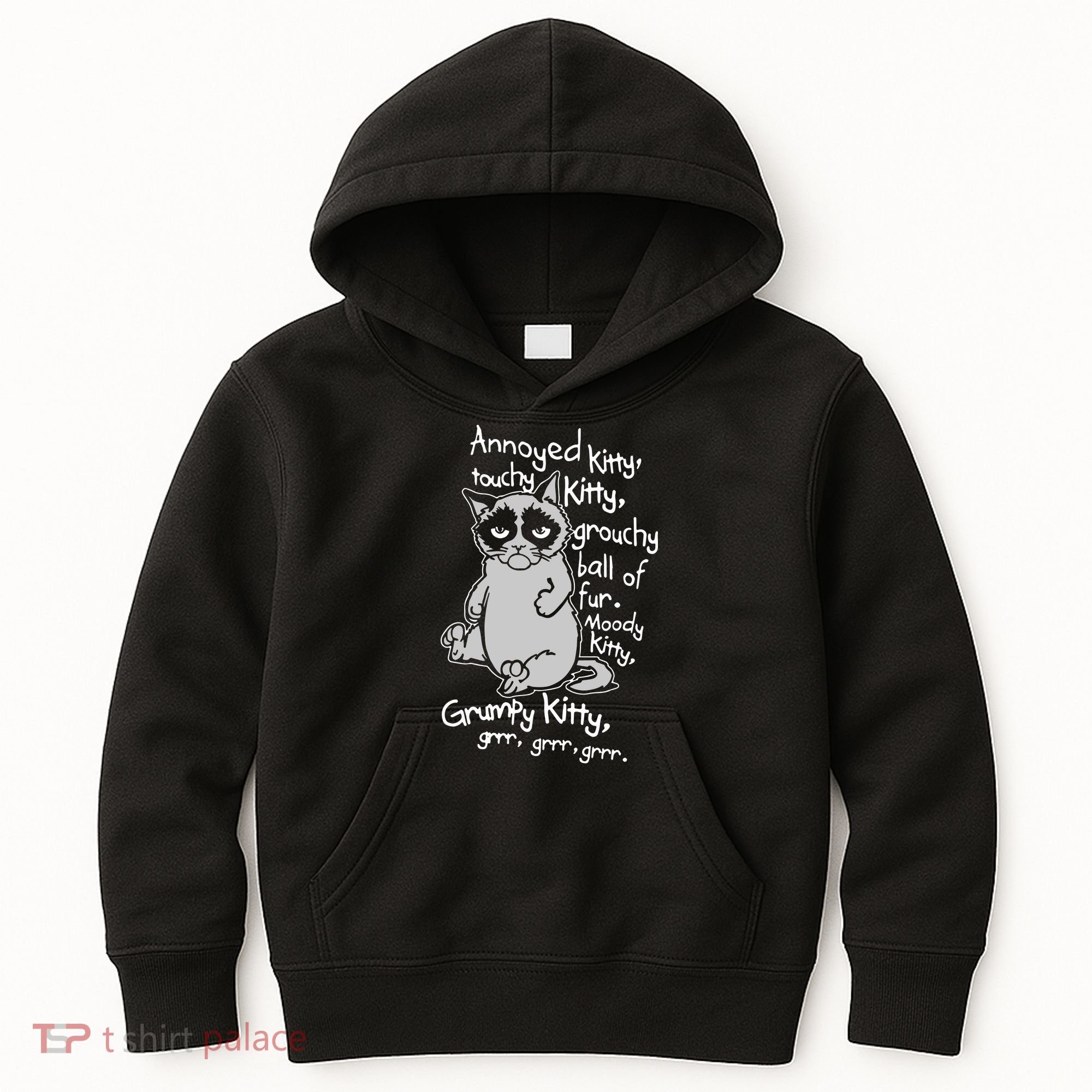 Annoyed Litty Touchy Kitty Grouchy Ball Of Fur Moody Kitty Grumpy Kitty Cat Kids Hoodie