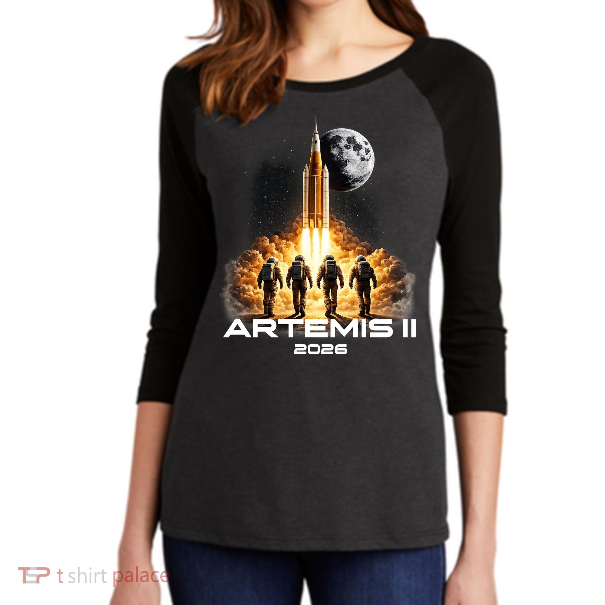 Artemis Launch To The Moon Astronaut Explorer Women's Tri-Blend 3/4-Sleeve Raglan Shirt