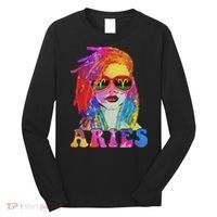 Aries Loc'd Woman Black Queen Art Zodiac Birthday Long Sleeve Shirt thumb 0