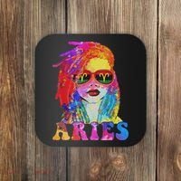 Aries Loc'd Woman Black Queen Art Zodiac Birthday Coaster thumb 0
