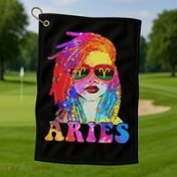 Aries Loc'd Woman Black Queen Art Zodiac Birthday Golf Towel thumb 1