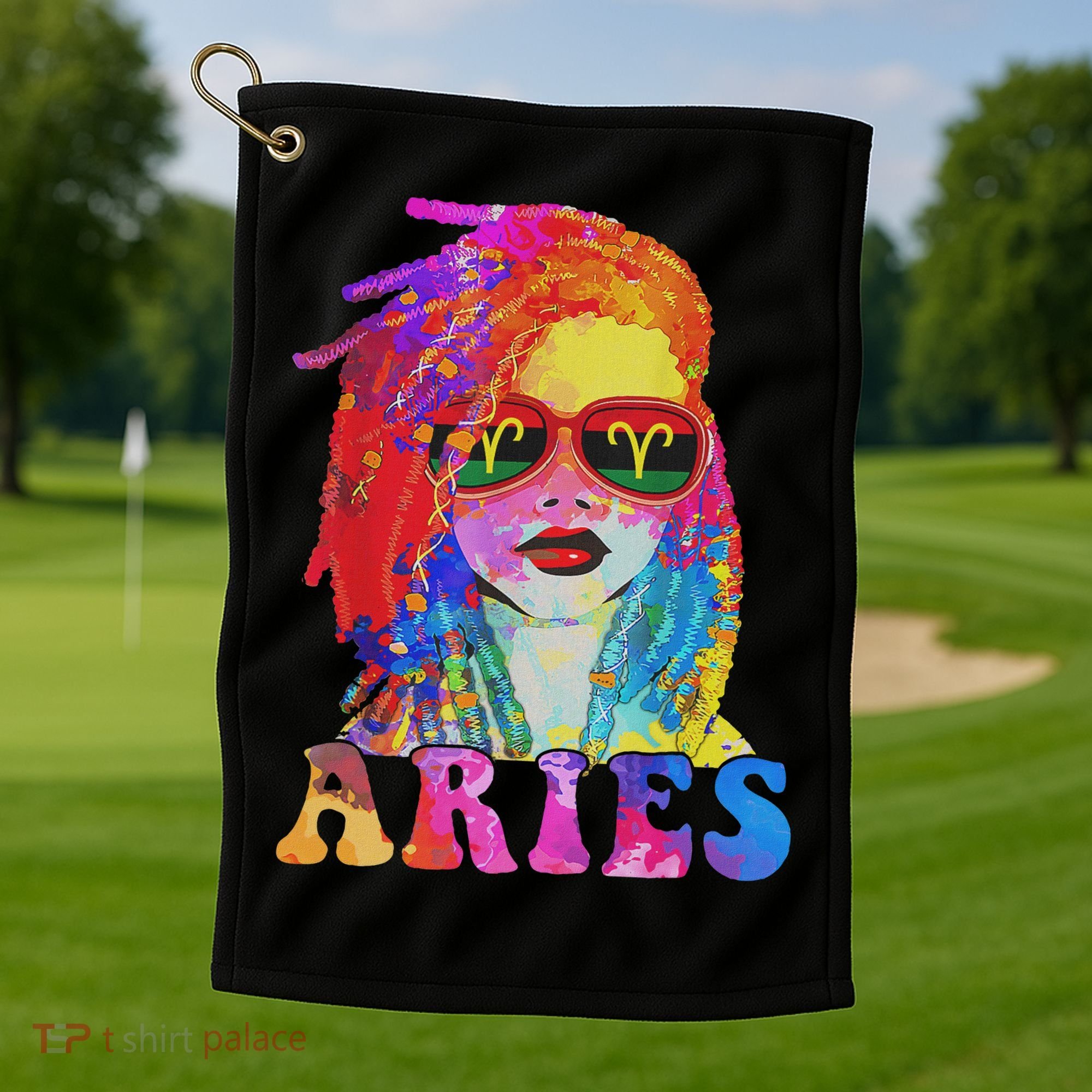 Aries Loc'd Woman Black Queen Art Zodiac Birthday Golf Towel