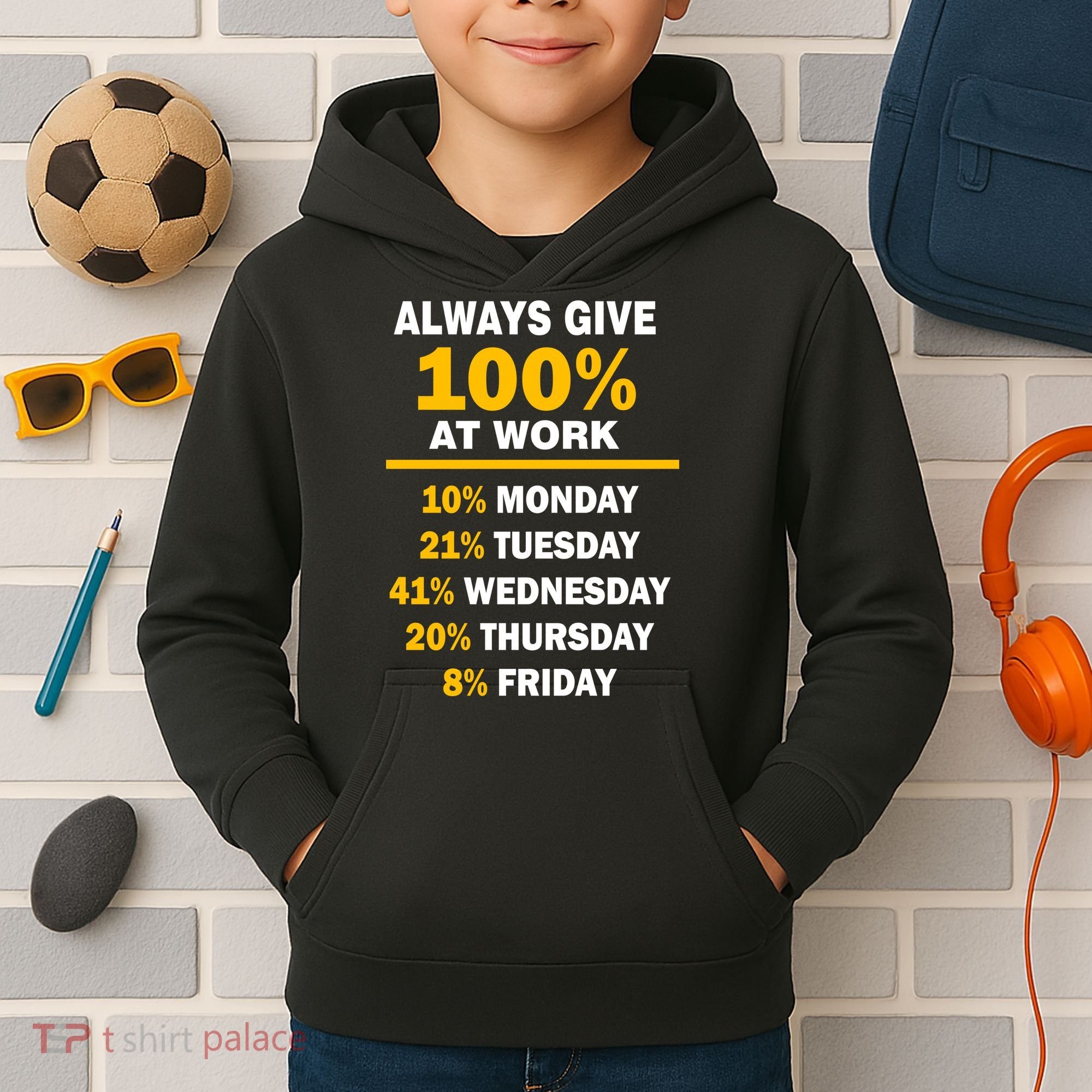 Always Give A 100% At Work Funny Kids Hoodie