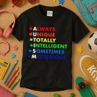 Always Unique Totally Intelligent Sometime Mysterious Kids T-Shirt thumb 3