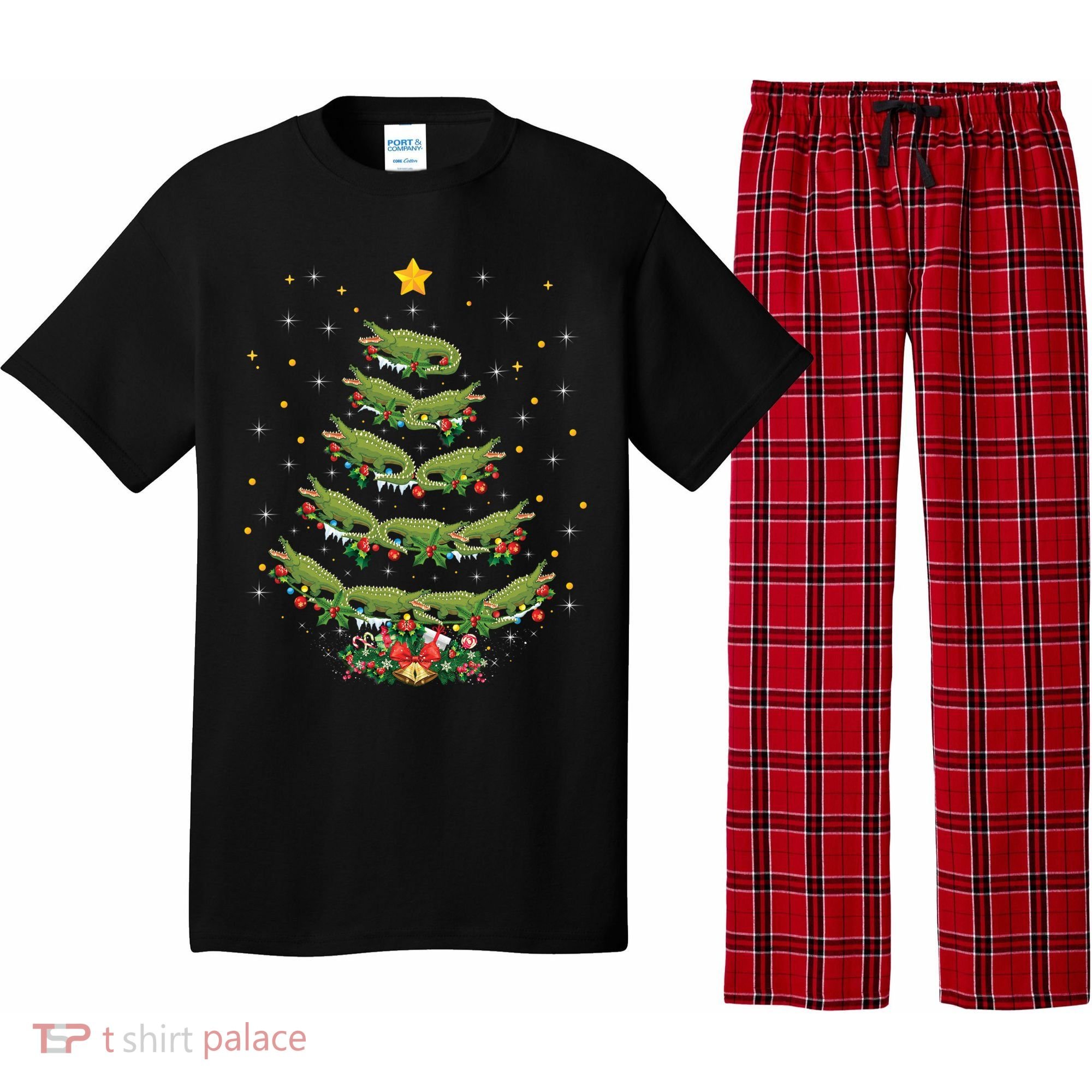 Alligator Lover Xmas Gift Alligator Christmas Tree Gift Pajama Set