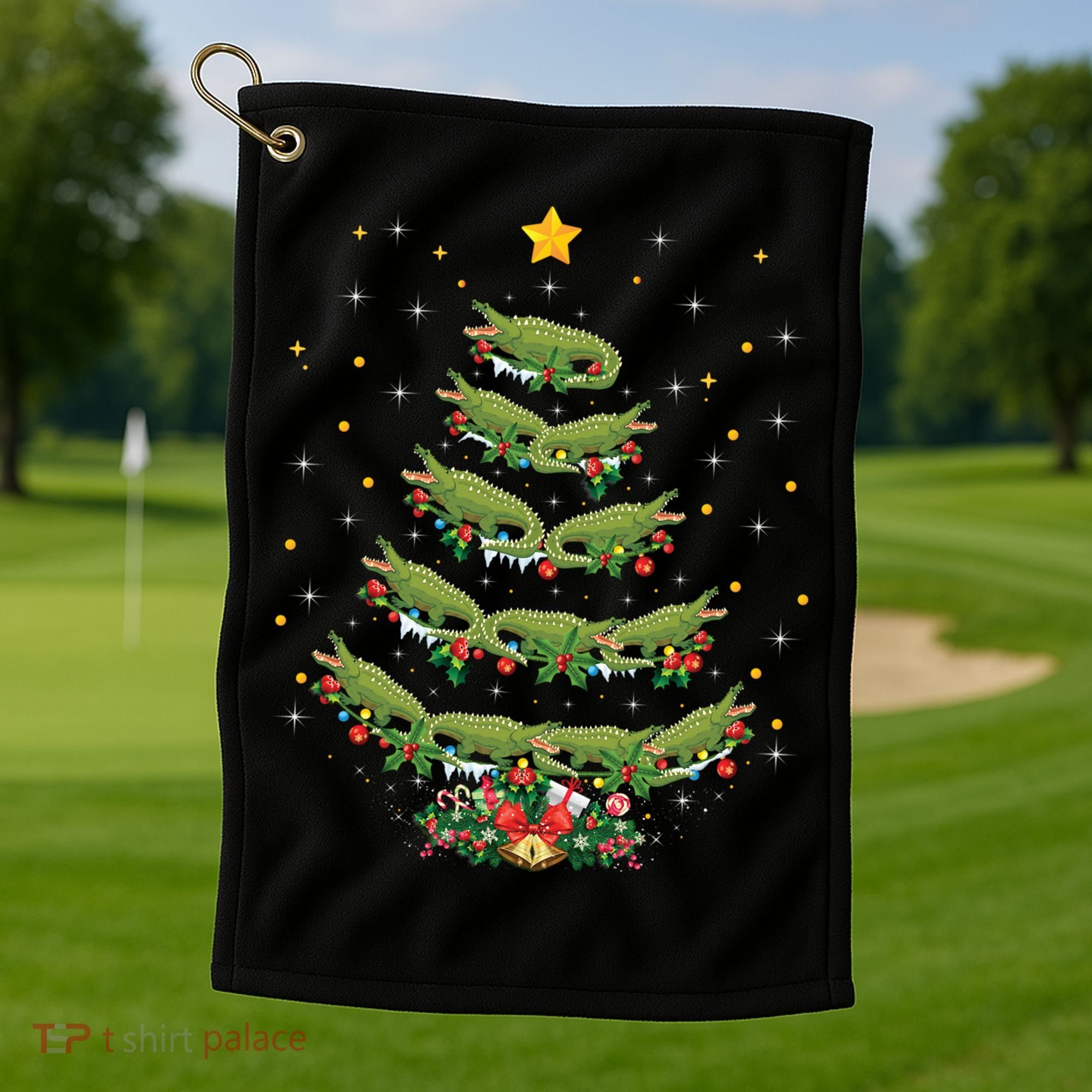 Alligator Lover Xmas Gift Alligator Christmas Tree Gift Golf Towel
