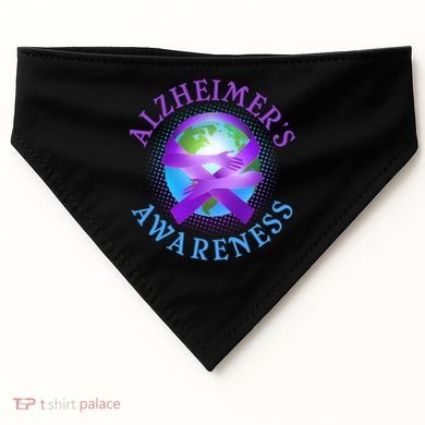 Alzheimer's Awareness Support Ribbon Hugging The World USA-Made Doggie Bandana