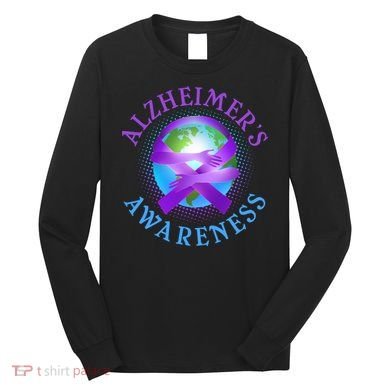 Alzheimer's Awareness Support Ribbon Hugging The World Long Sleeve Shirt