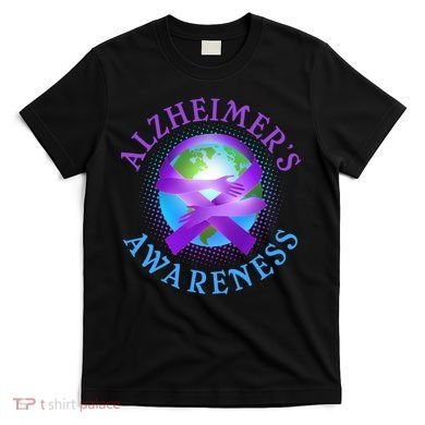 Alzheimer's Awareness Support Ribbon Hugging The World T-Shirt