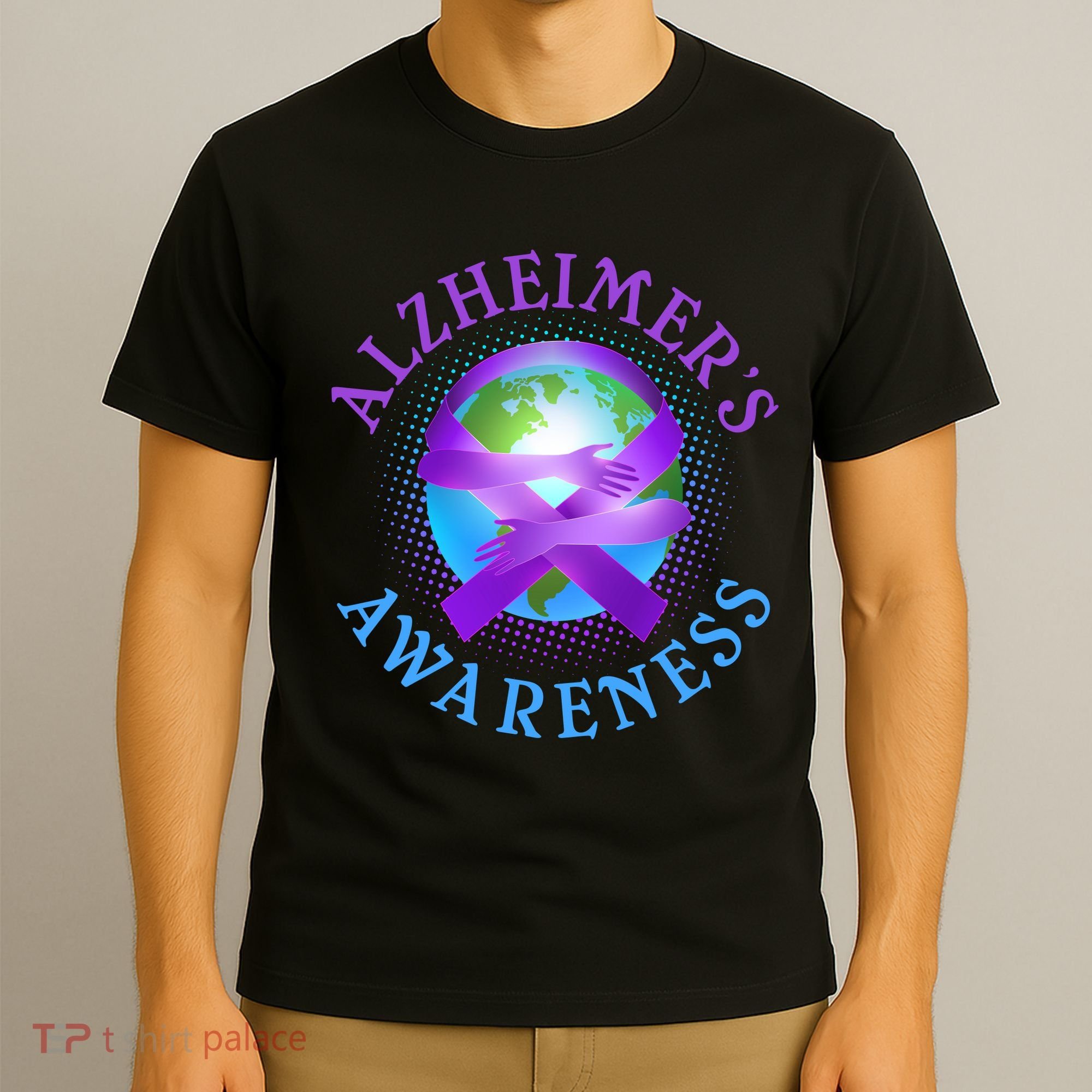 Alzheimer's Awareness Support Ribbon Hugging The World T-Shirt