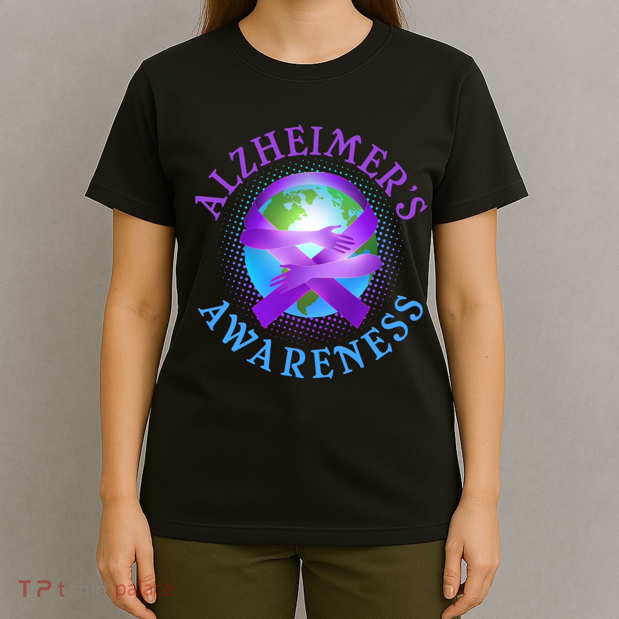 Alzheimer's Awareness Support Ribbon Hugging The World T-Shirt