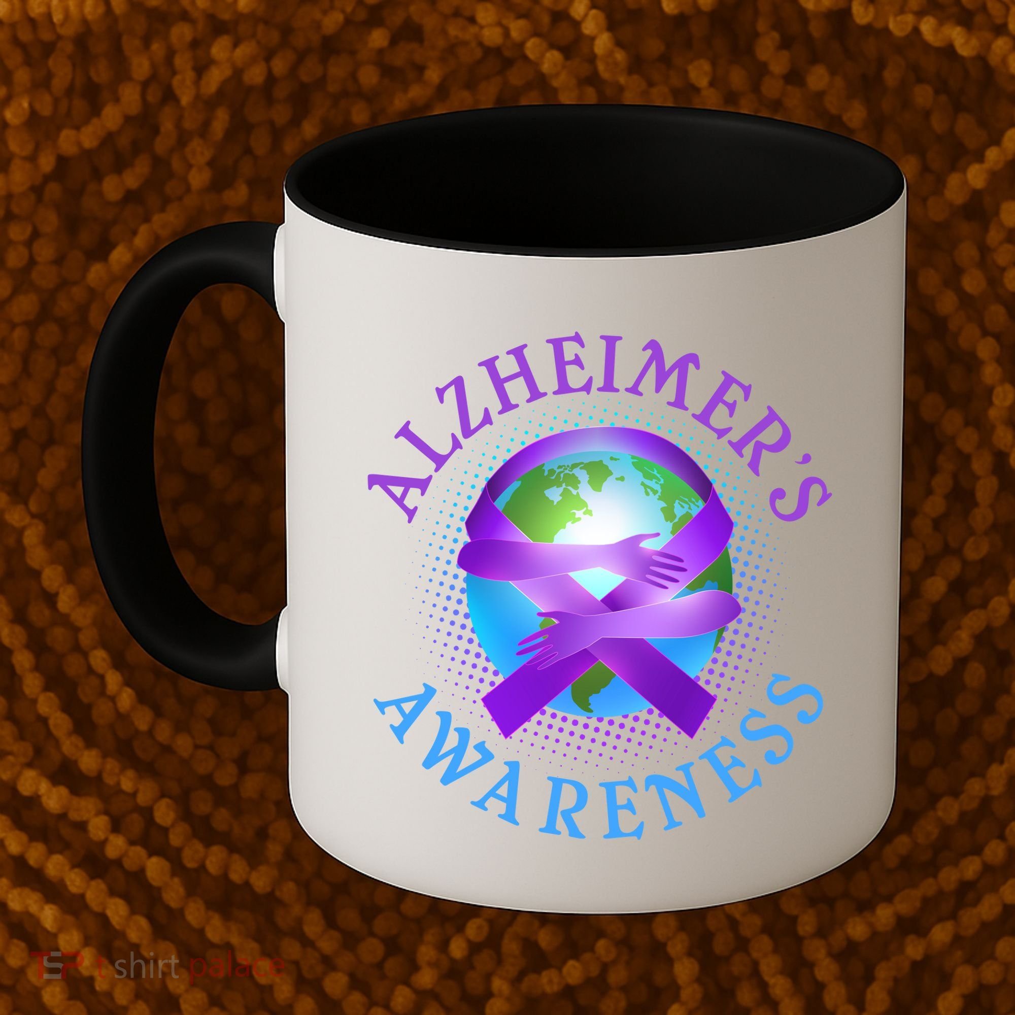 Alzheimer's Awareness Support Ribbon Hugging The World Coffee Mug