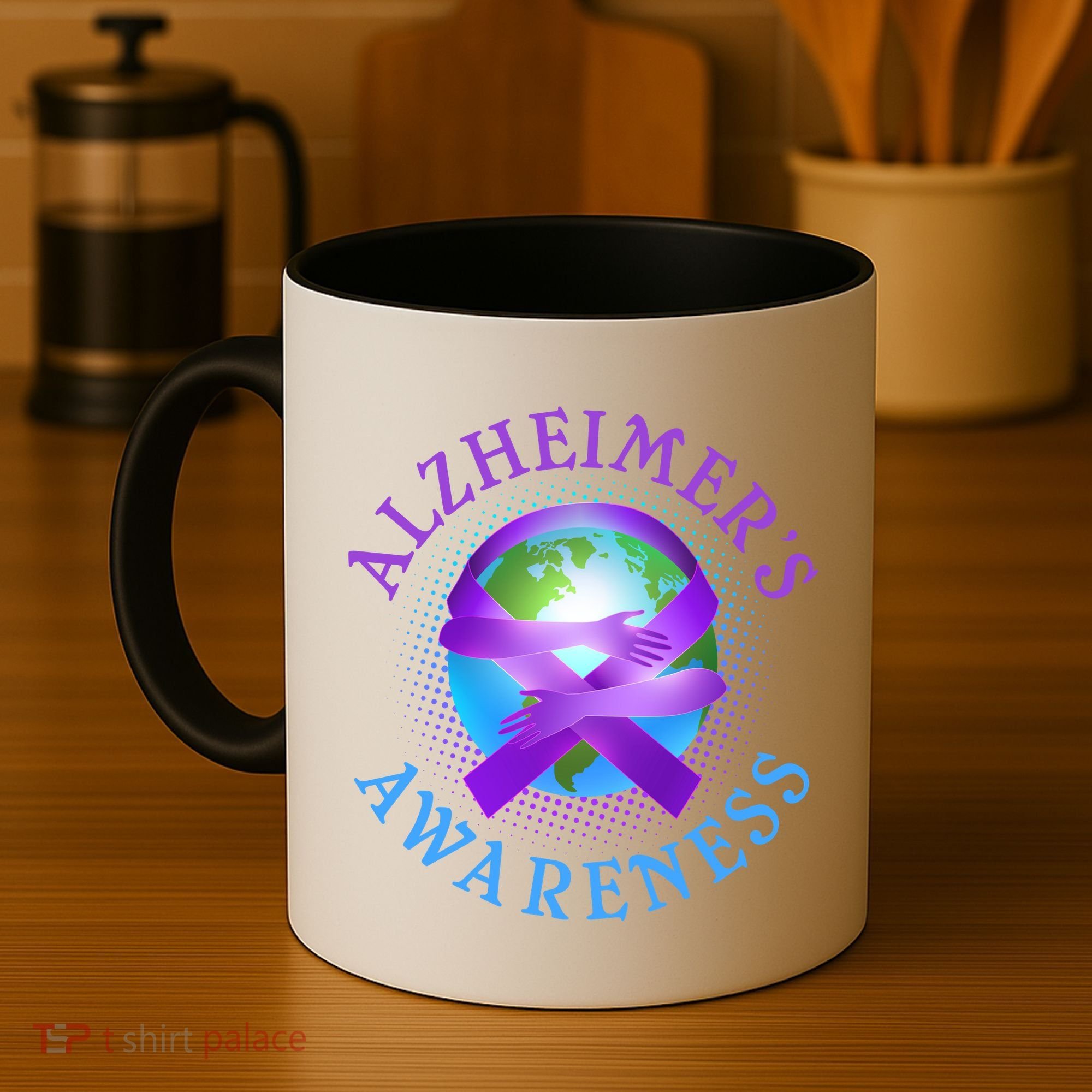 Alzheimer's Awareness Support Ribbon Hugging The World Coffee Mug