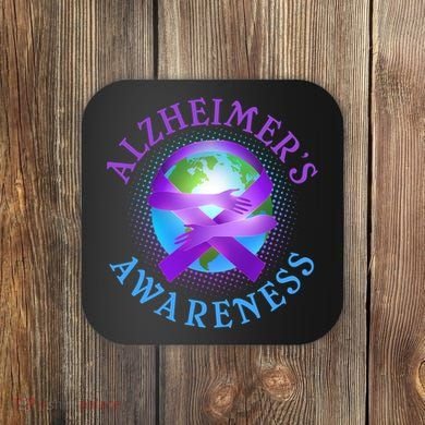 Alzheimer's Awareness Support Ribbon Hugging The World Coaster