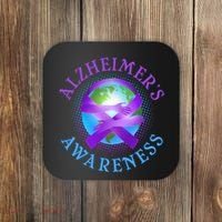 Alzheimer's Awareness Support Ribbon Hugging The World Coaster thumb 0
