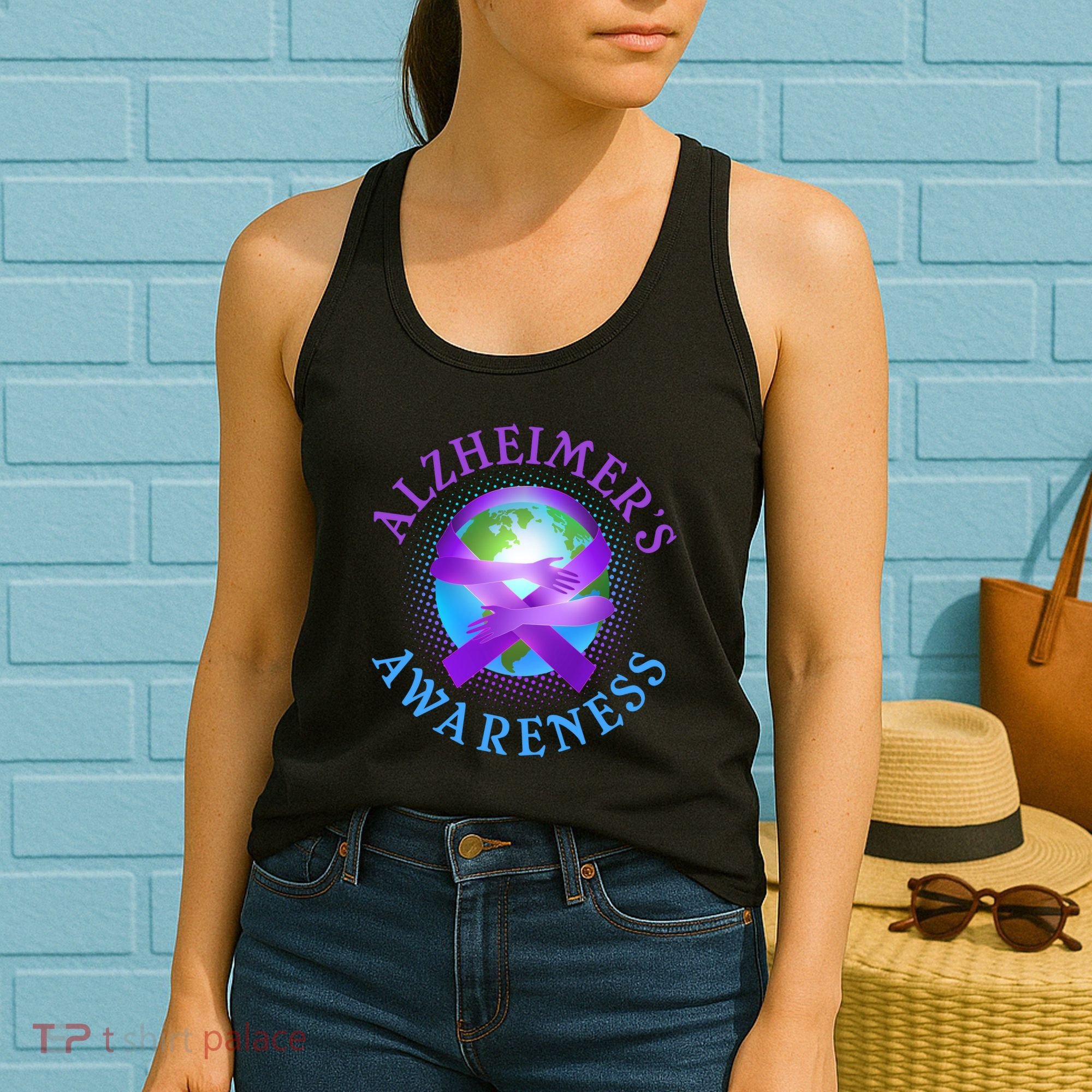 Alzheimer's Awareness Support Ribbon Hugging The World Women's Tank Top
