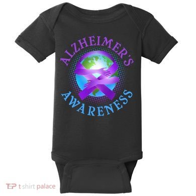 Alzheimer's Awareness Support Ribbon Hugging The World Baby Bodysuit