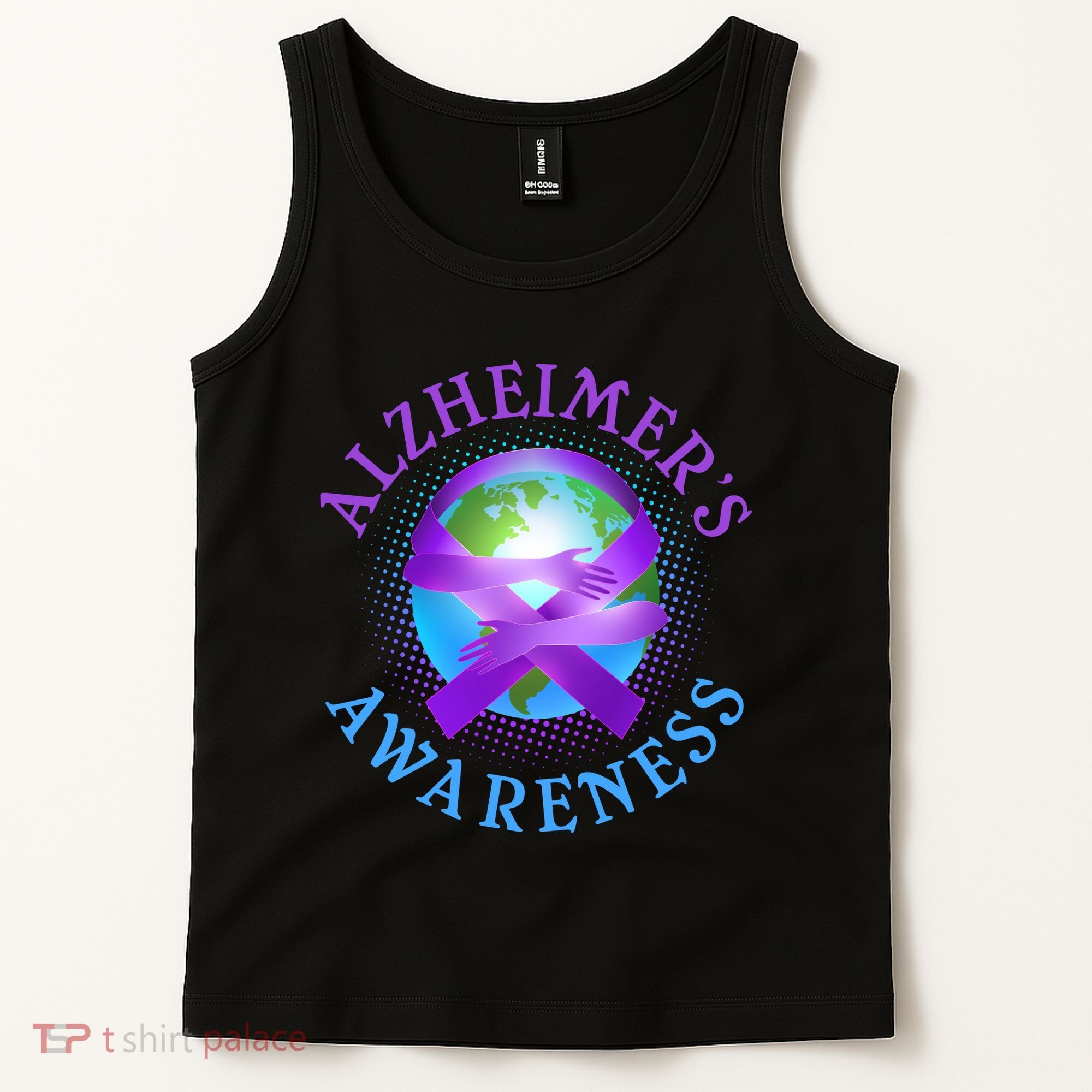 Alzheimer's Awareness Support Ribbon Hugging The World Tank Top