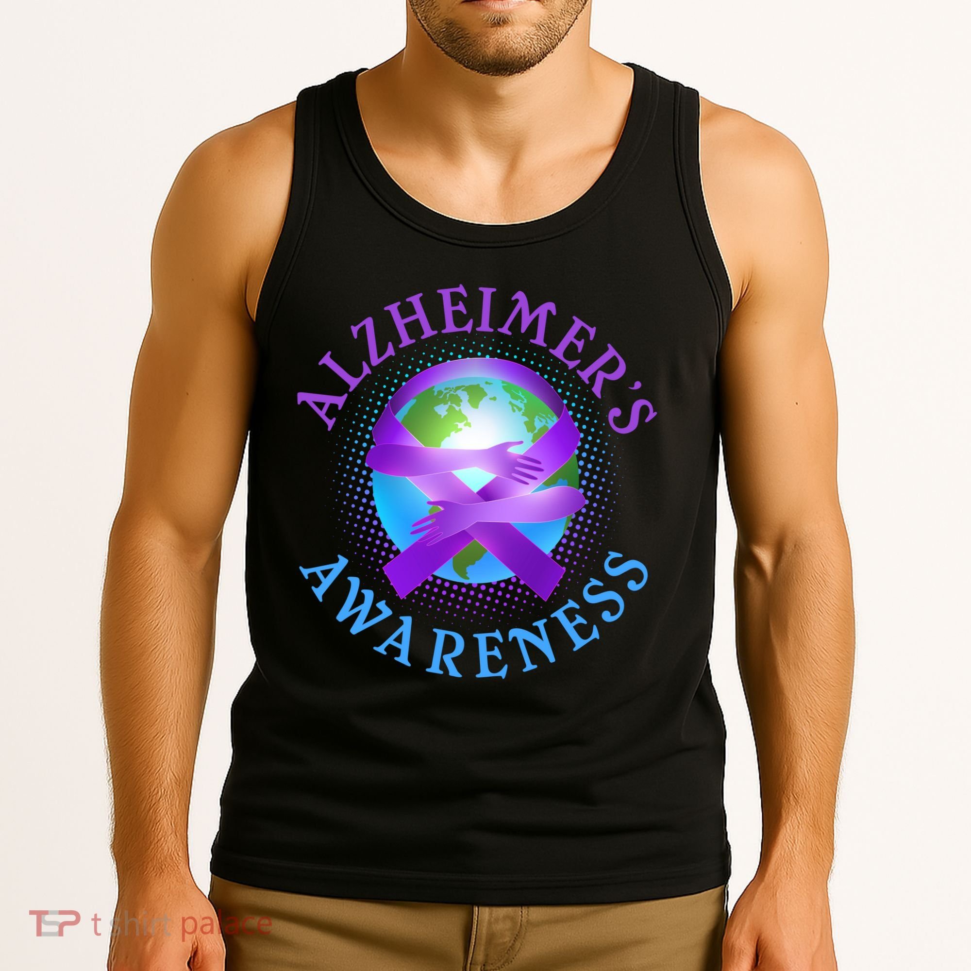 Alzheimer's Awareness Support Ribbon Hugging The World Tank Top
