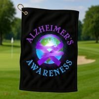 Alzheimer's Awareness Support Ribbon Hugging The World Golf Towel thumb 1