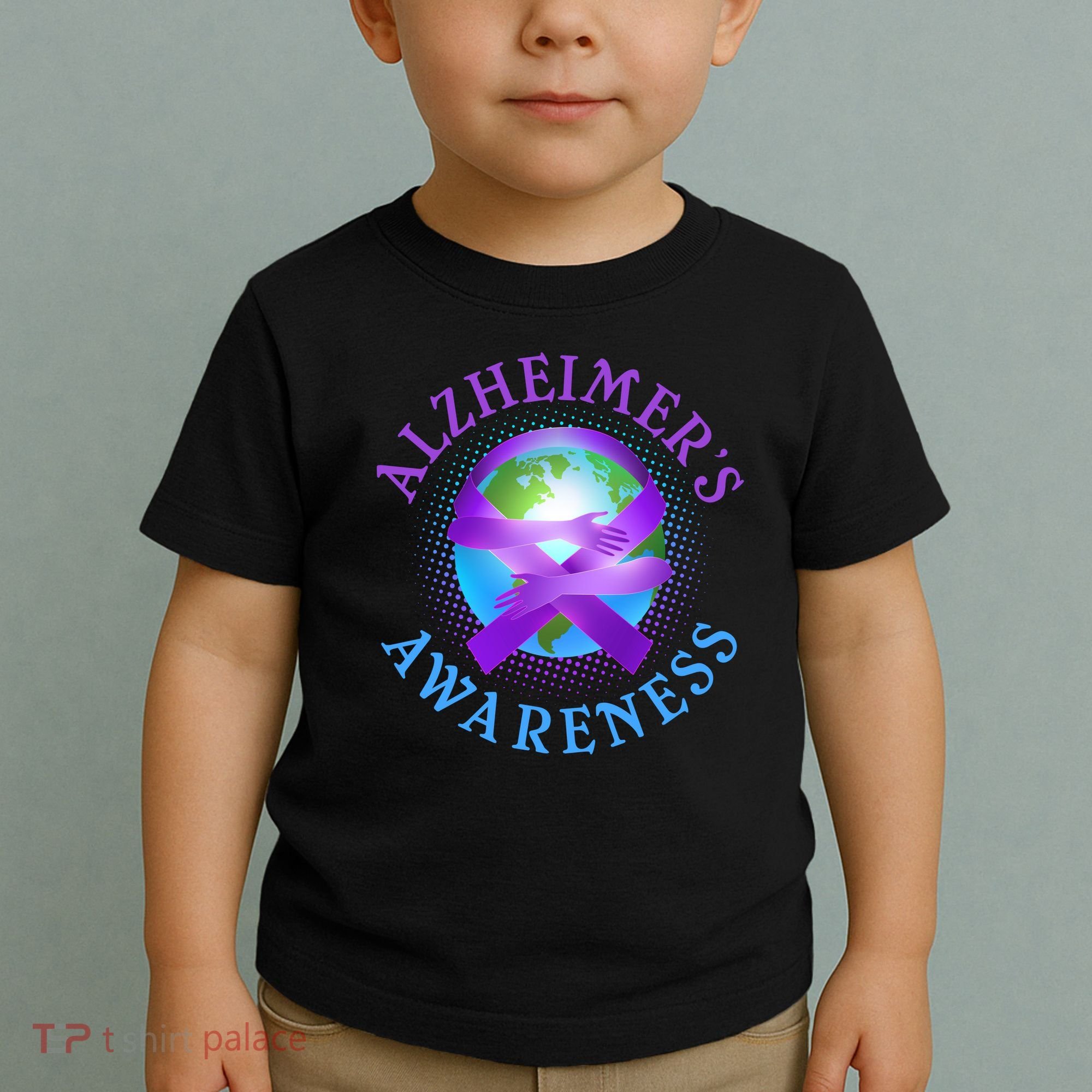 Alzheimer's Awareness Support Ribbon Hugging The World Toddler T-Shirt