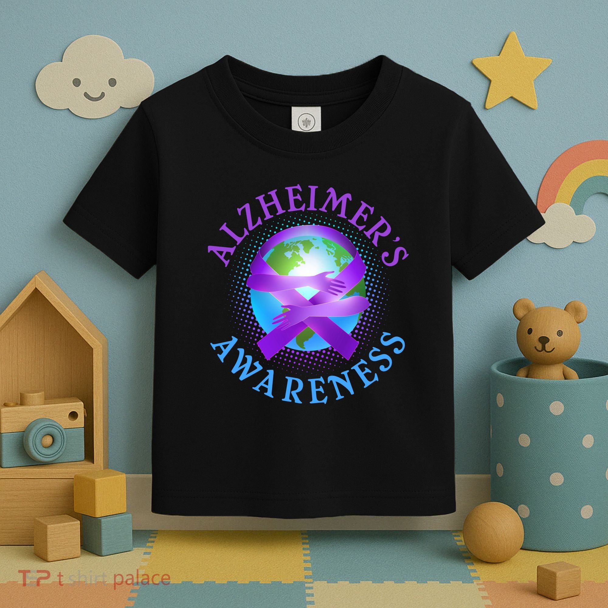 Alzheimer's Awareness Support Ribbon Hugging The World Toddler T-Shirt