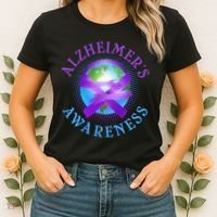 Alzheimer's Awareness Support Ribbon Hugging The World Women's T-Shirt thumb 2
