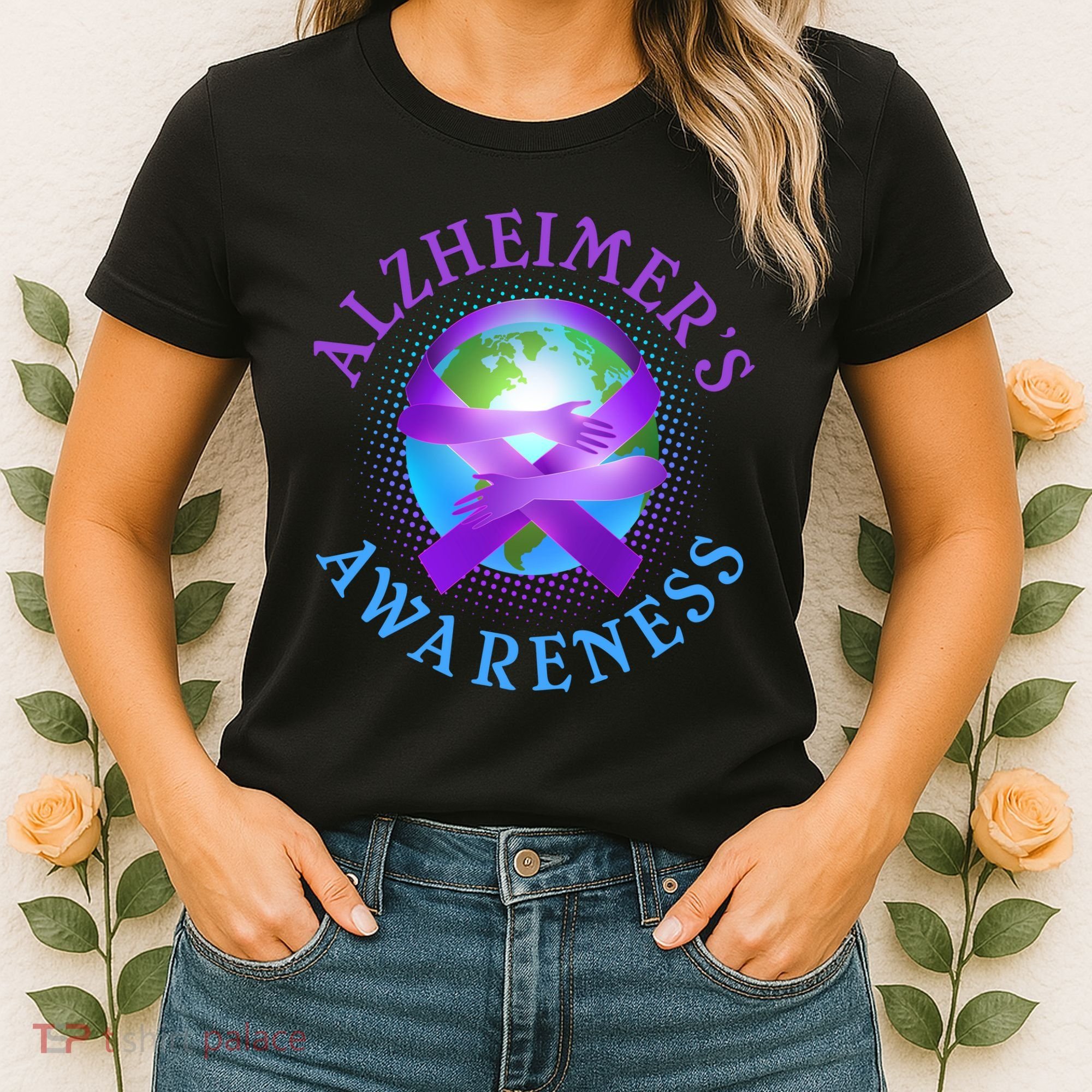 Alzheimer's Awareness Support Ribbon Hugging The World Women's T-Shirt