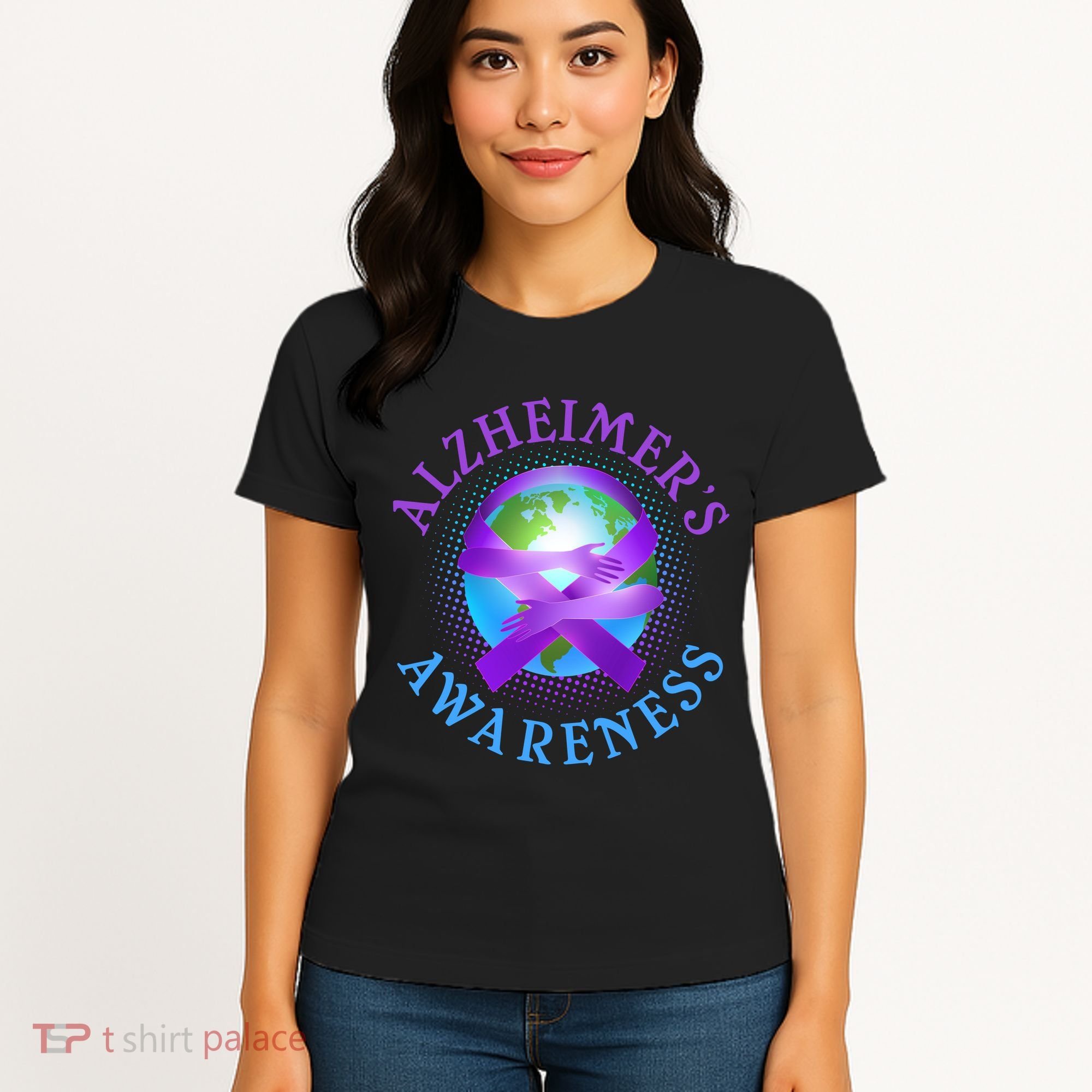 Alzheimer's Awareness Support Ribbon Hugging The World Women's T-Shirt