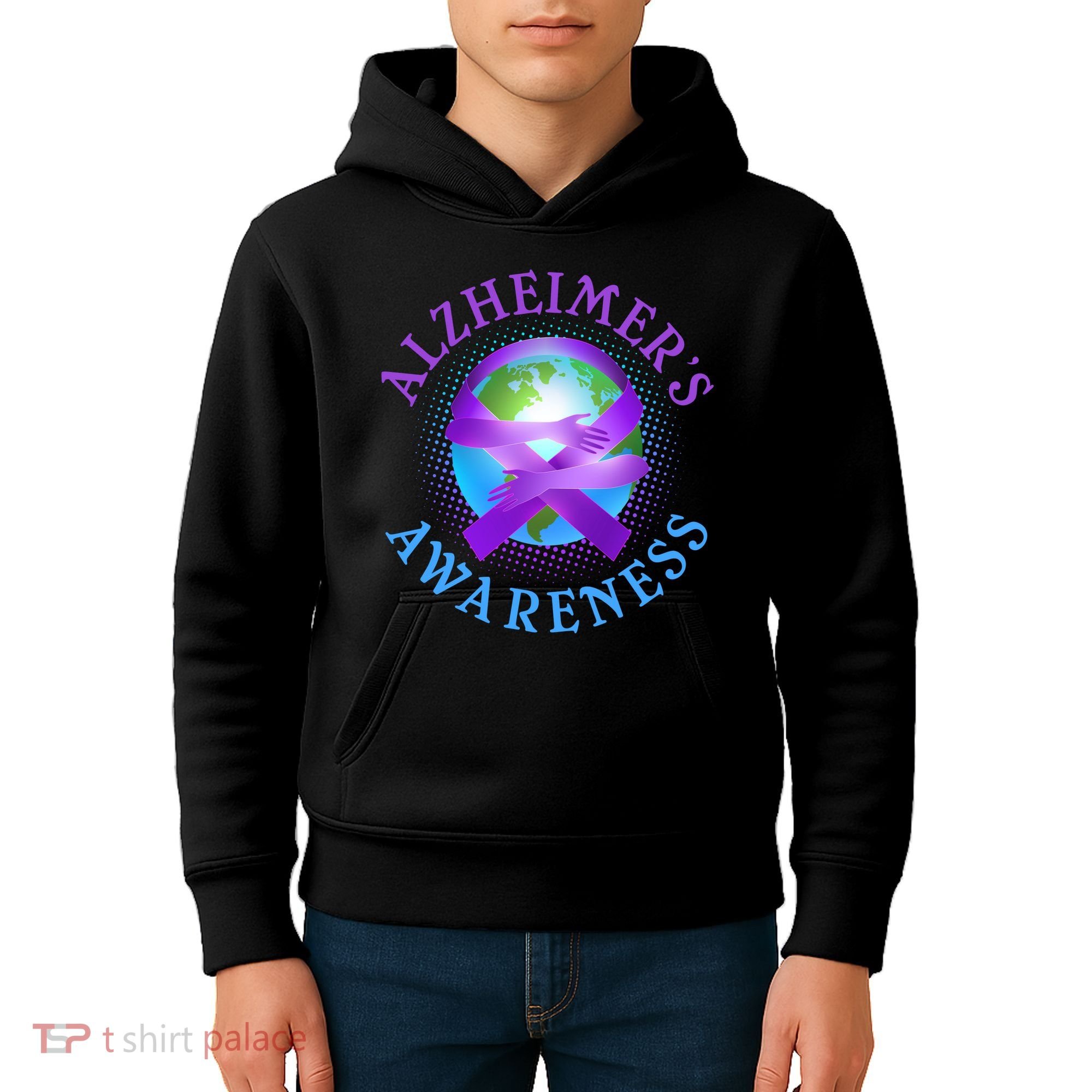 Alzheimer's Awareness Support Ribbon Hugging The World Kids Hoodie