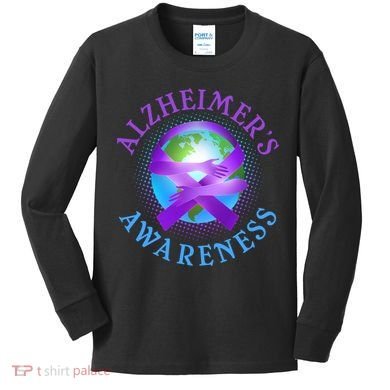 Alzheimer's Awareness Support Ribbon Hugging The World Kids Long Sleeve Shirt