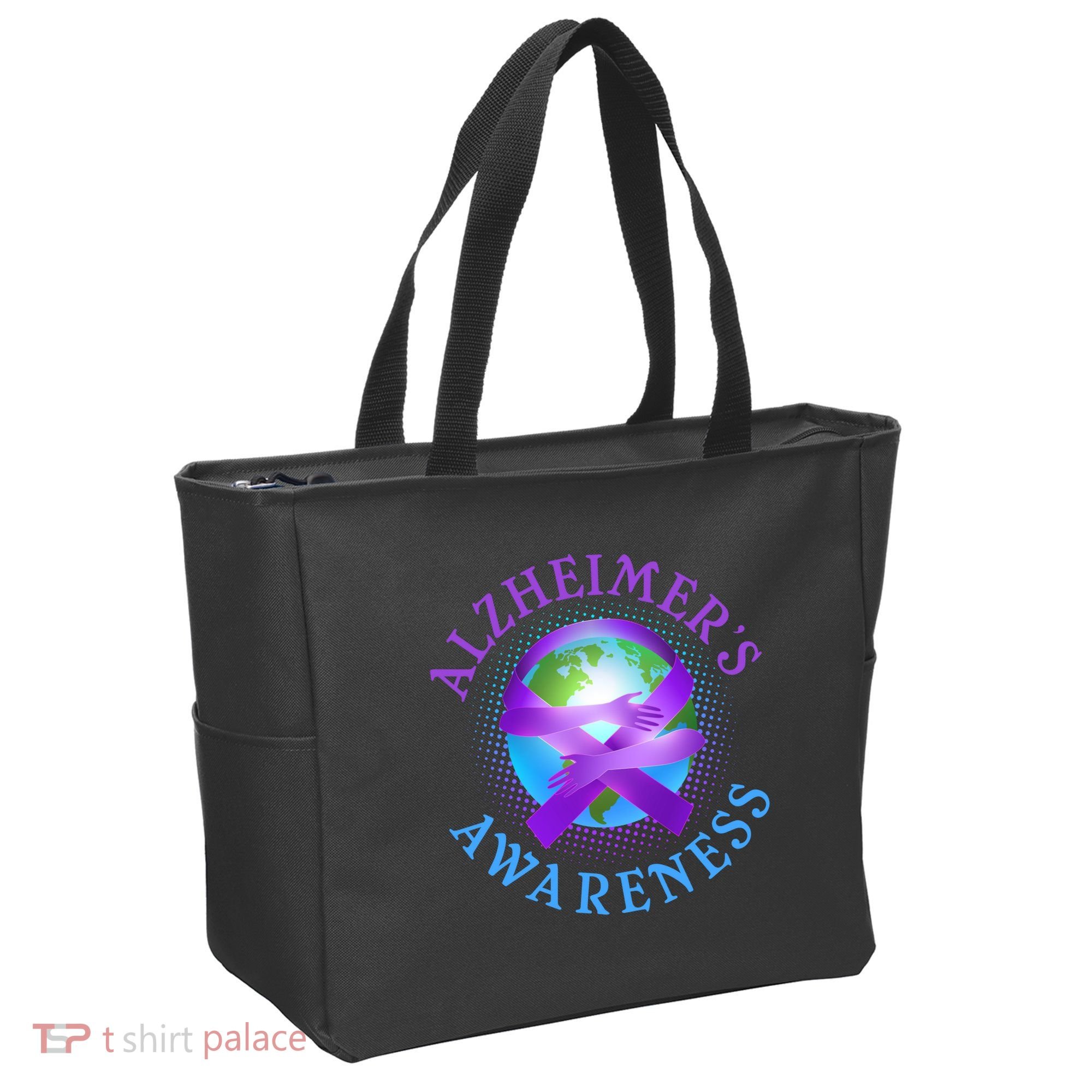 Alzheimer's Awareness Support Ribbon Hugging The World Tote Bag