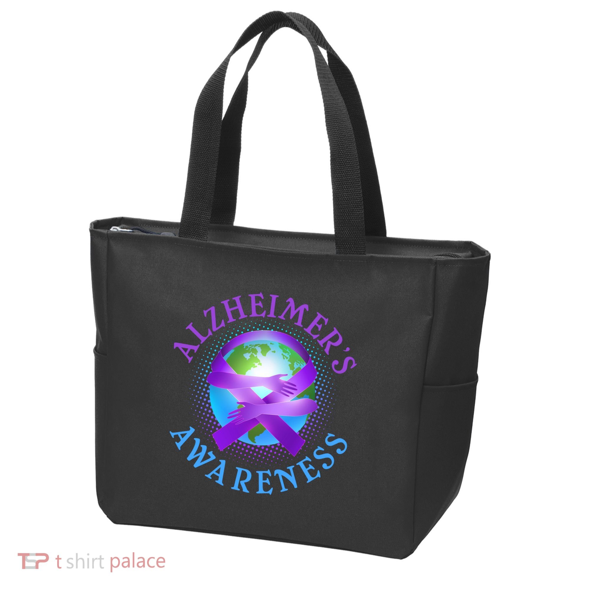 Alzheimer's Awareness Support Ribbon Hugging The World Tote Bag