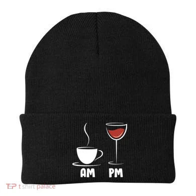 AM Coffee PM Wine Beanie