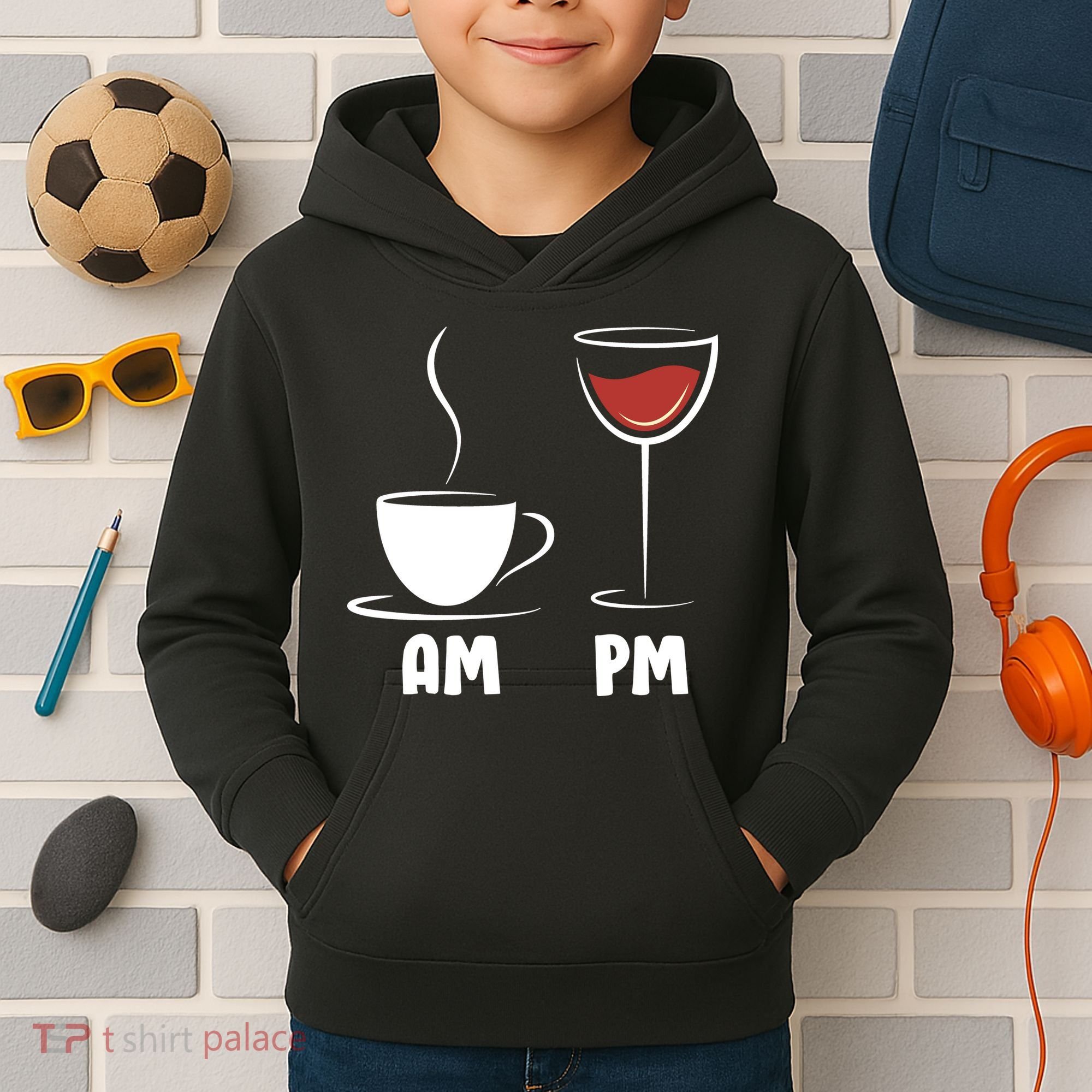 AM Coffee PM Wine Kids Hoodie