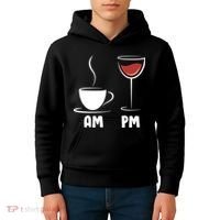 AM Coffee PM Wine Kids Hoodie thumb 4