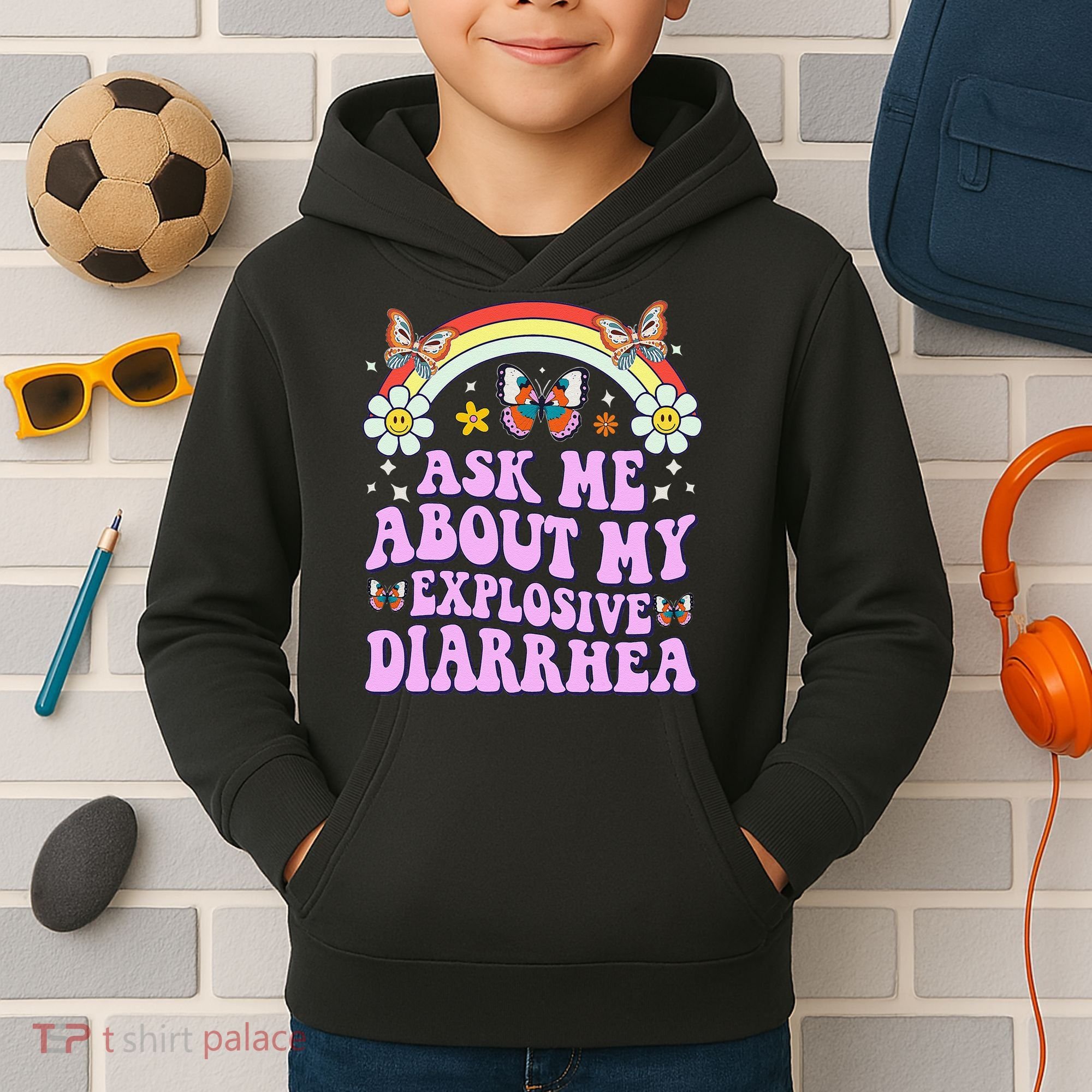 Ask Me About My Explosive Diarrhea Edgy Adult Humor Funny Gift Kids Hoodie