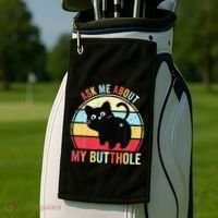 Ask Me About My Butthole Funny Cat Butt Golf Towel thumb 2